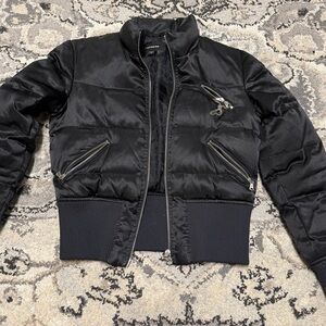 Express Black Puffer Bomber Jacket with Ribbed Hem